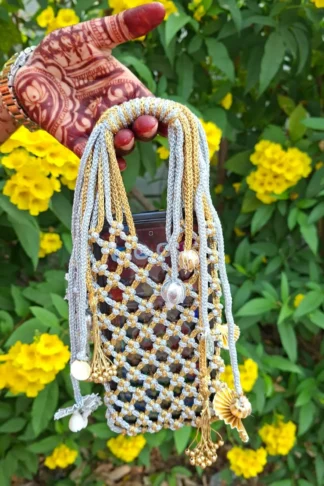 Shimmering Silver & Gold Hand-Knot Pouch 1