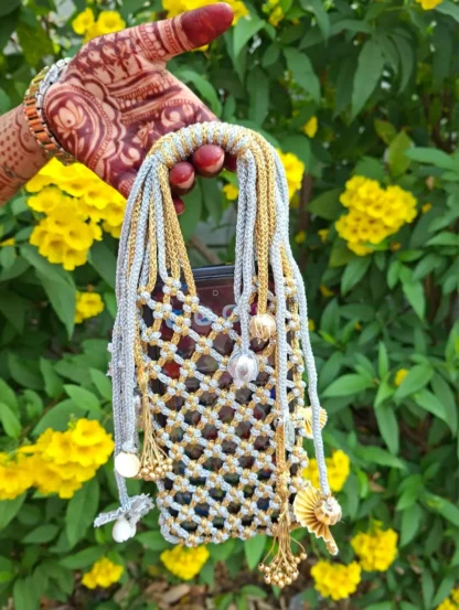 Shimmering Silver & Gold Hand-Knot Pouch 1
