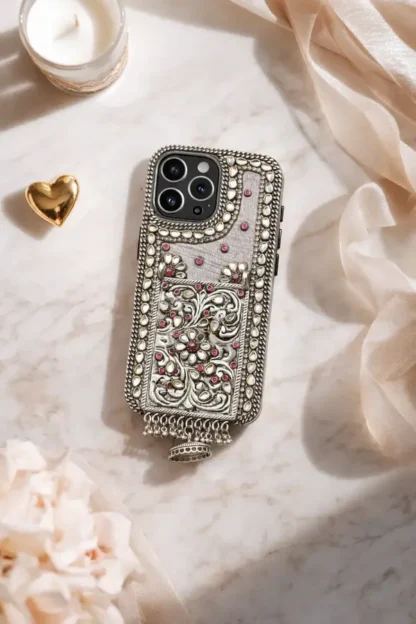 Antique Silver Elegance Fabric-Base Ghungroo Case