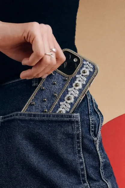 The Indigo Chic Handcrafted Denim & Lace Pearl Case